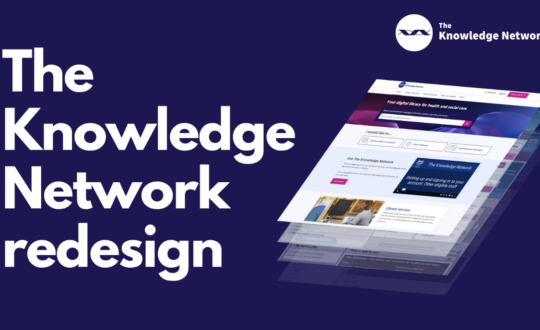 The Knowledge Network redesign, screenshot of new website sitting on a navy blue backdrop.