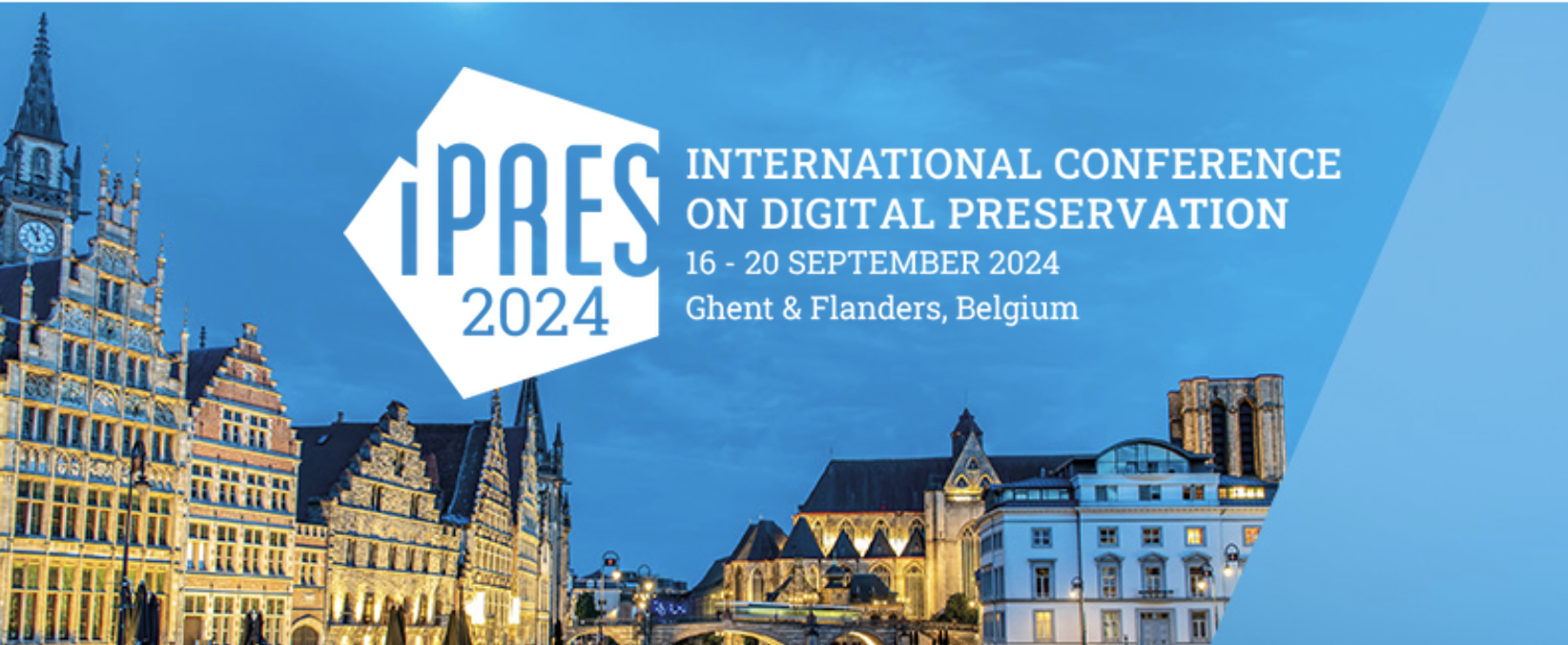 iPres 2024, international conference on digital preservation, 16th-20th september 2024, Ghent & Flanders, Belgium. Image of canals and buildings of Belgium below.