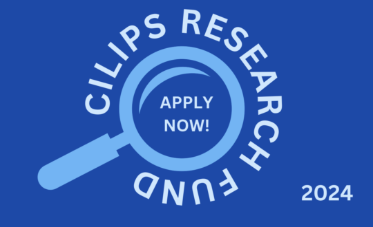 CILIPS Research fund text wrapping around an image of a magnifying glass. With 2024 in the bottom corner and 'apply now' written inside the magnifying glass.