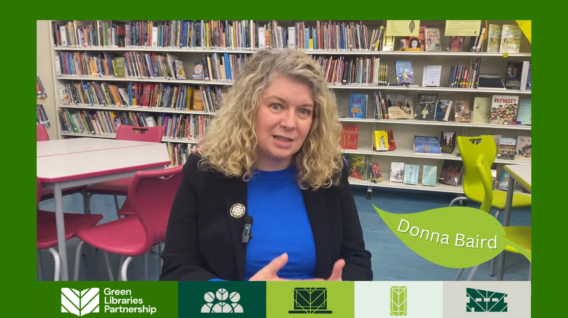 A screenshot of Green Libraries Scotland Grant recipient Donna Baird in her interview with CILIPS Digital Assistant Leah.