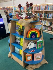 A book display for Mayfield Secret Garden at Stirling Libraries.