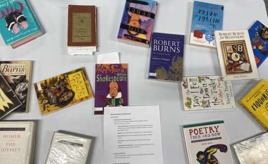 A National Poetry Day book display at Inverness Royal Academy.