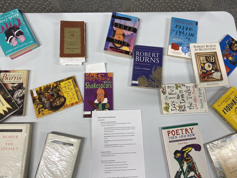 A National Poetry Day book display at Inverness Royal Academy.