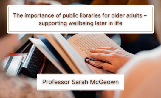 Importance of public libraries for older adults – supporting wellbeing of population later in life. Showing readers' hands as they sit together with their books.